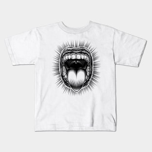 Mouth Open Tongue Scream Vintage Ink Hand Drawing Monochrome Kids T-Shirt